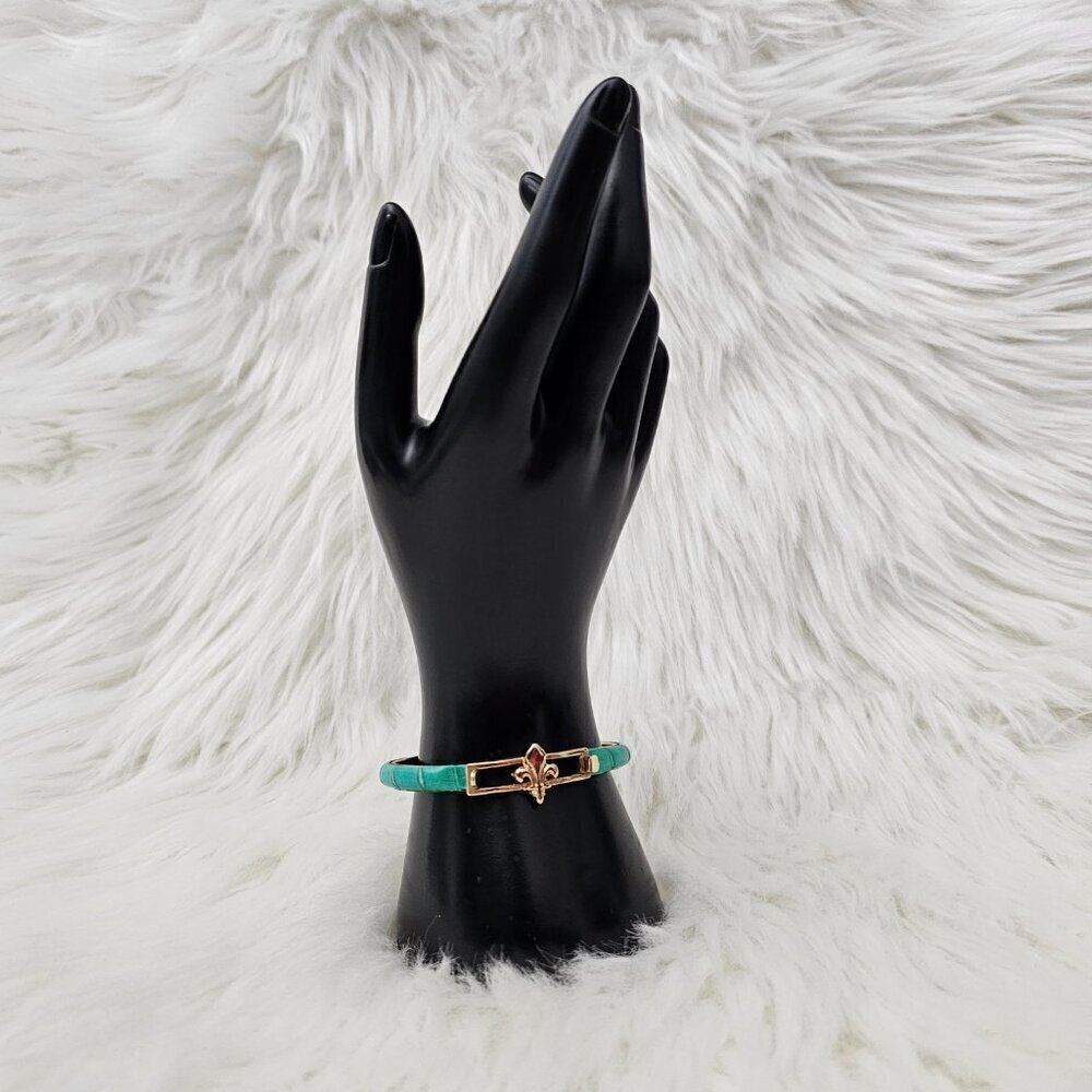 Florentine Eel Skin Green Gold Tone Vintage Bracelet